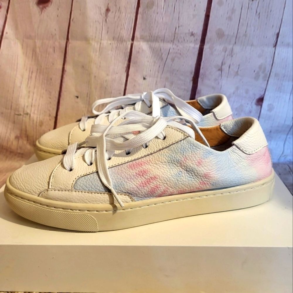 NEW Soludos for Anthropologie "Ibiza" White Tie Dye Leather Sneakers 7M Ret $139